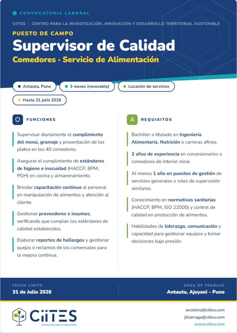 Convocatoria Supervisor(a) de Comedor