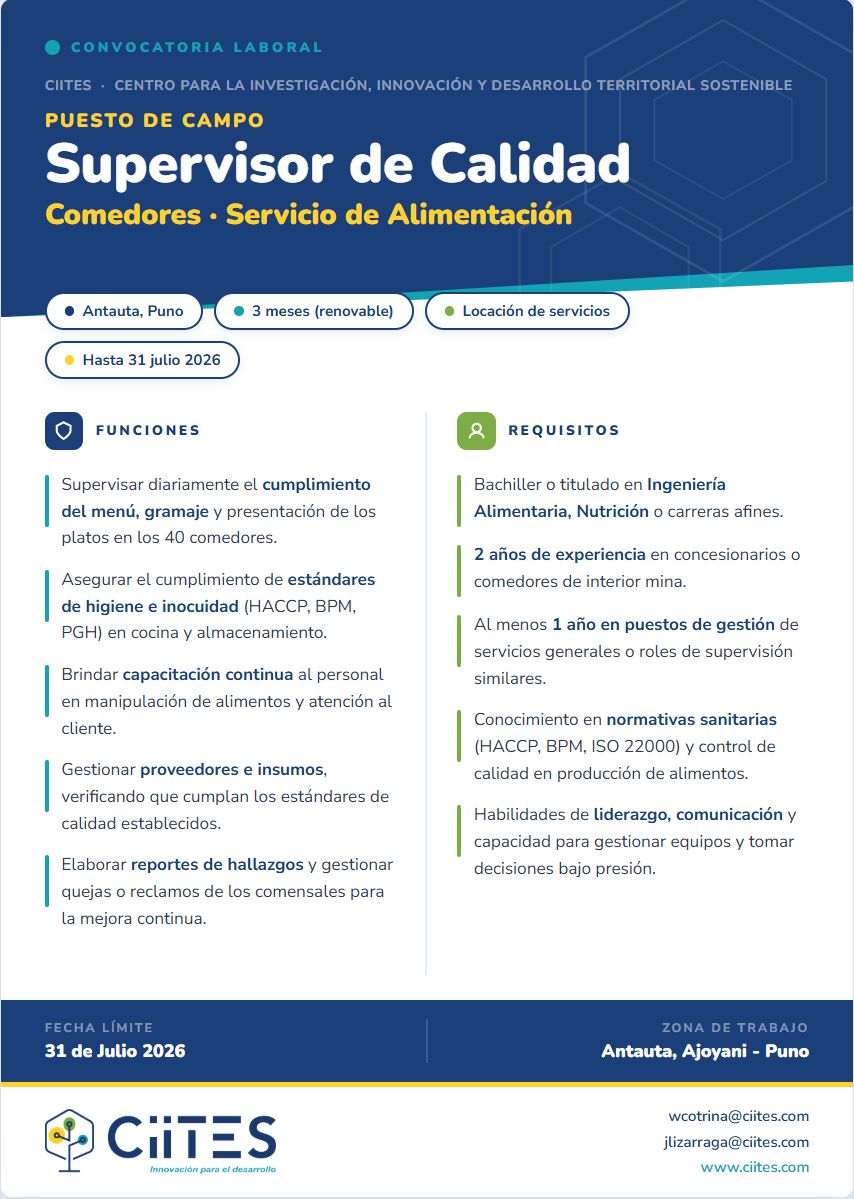 Convocatoria Supervisor(a) de Comedor